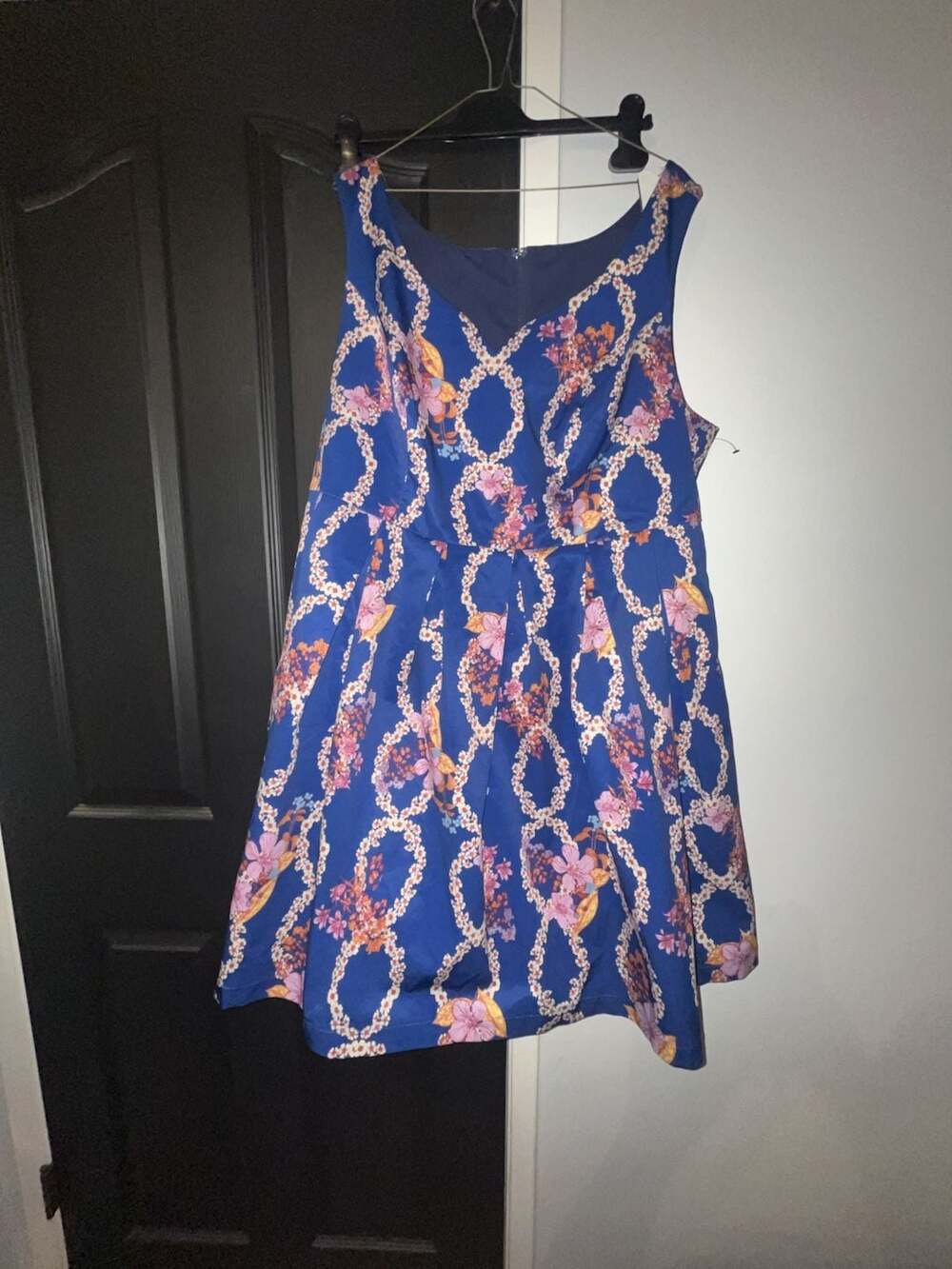 ModCloth Blue Floral Chain Print Sleeveless Fit and Flare Dress
